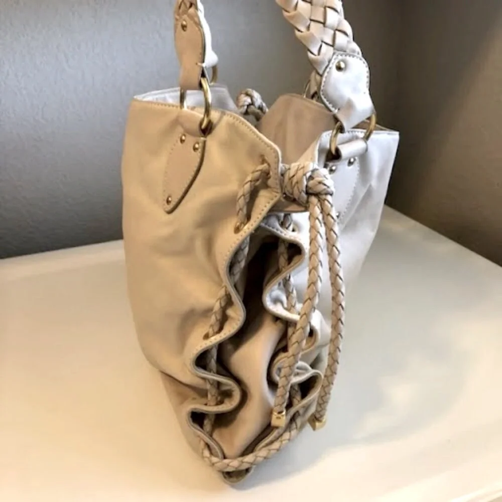 MICHAEL KORS Boho Leather Hobo Bag Braided Straps Cinched Sides MSRP $458